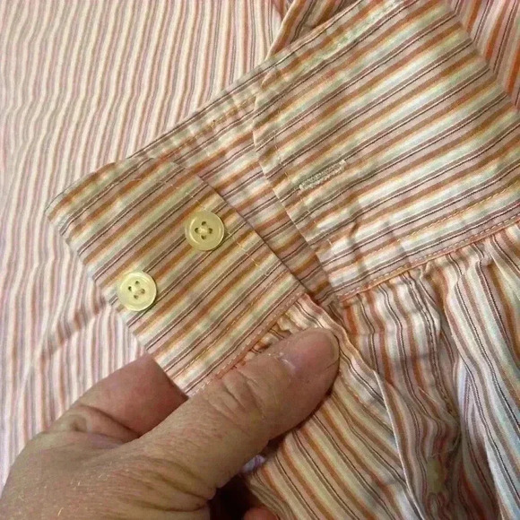 Sonoma Men’s LS Button Down Shirt Orange Blue White Striped Sz Large 100% Cotton - Picture 3 of 7